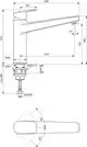 Küchenarmatur von Ideal Standard mit schwenkbarem Auslauf. Technische Zeichnung zeigt Abmessungen und Details der Installation.